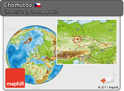 Physical Location Map of Chomutov, within the entire country