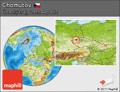 Physical Location Map of Chomutov, within the entire country