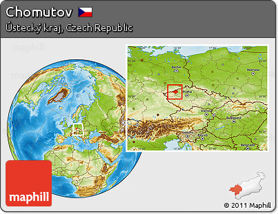 Physical Location Map of Chomutov, within the entire country