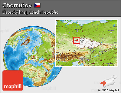 Physical Location Map of Chomutov, highlighted country, within the entire country