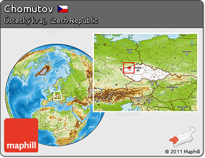 Physical Location Map of Chomutov, highlighted country, within the entire country
