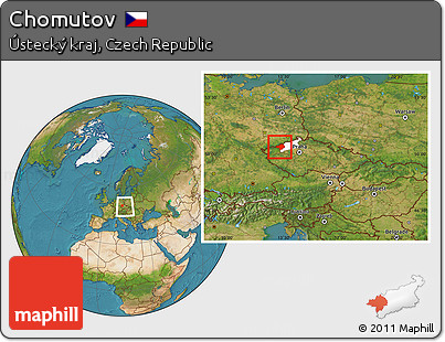 Satellite Location Map of Chomutov, highlighted parent region, within the entire country