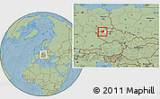 Savanna Style Location Map of Chomutov, highlighted parent region, within the entire country, hill shading
