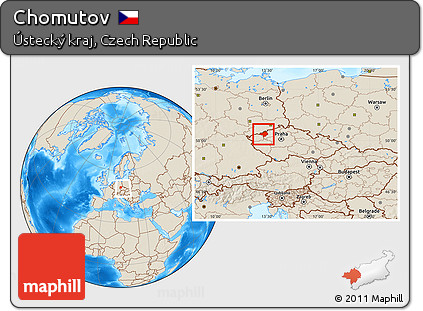 Shaded Relief Location Map of Chomutov, within the entire country
