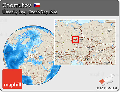 Shaded Relief Location Map of Chomutov, within the entire country