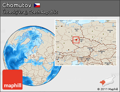 Shaded Relief Location Map of Chomutov, within the entire country