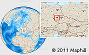 Shaded Relief Location Map of Chomutov, within the entire country