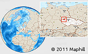 Shaded Relief Location Map of Chomutov, highlighted country