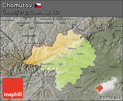 Physical Map of Chomutov, darken, semi-desaturated