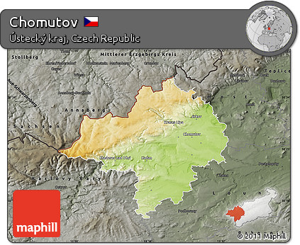 Physical Map of Chomutov, darken, semi-desaturated