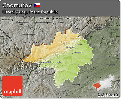 Physical Map of Chomutov, darken, semi-desaturated