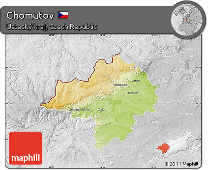 Physical Map of Chomutov, lighten, desaturated