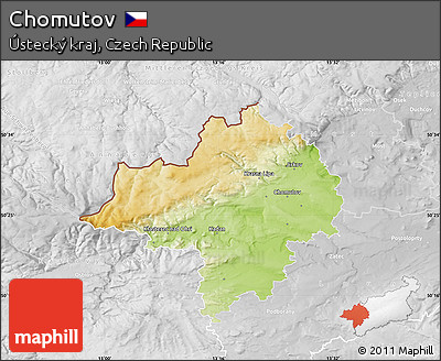 Physical Map of Chomutov, lighten, desaturated