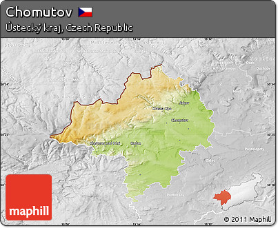 Physical Map of Chomutov, lighten, desaturated