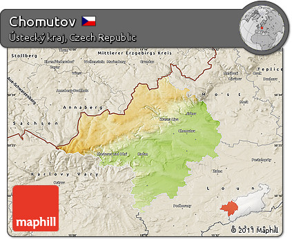 Physical Map of Chomutov, shaded relief outside