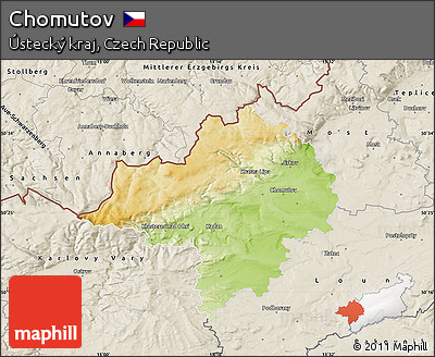 Physical Map of Chomutov, shaded relief outside