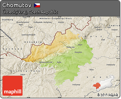 Physical Map of Chomutov, shaded relief outside