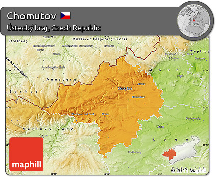 Political Map of Chomutov, physical outside