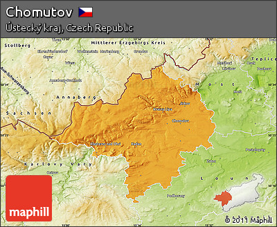 Political Map of Chomutov, physical outside