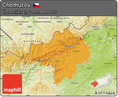 Political Map of Chomutov, physical outside