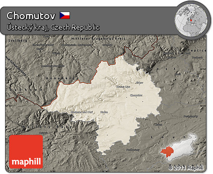 Shaded Relief Map of Chomutov, darken