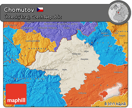 Shaded Relief Map of Chomutov, political outside