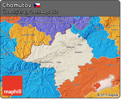 Shaded Relief Map of Chomutov, political outside