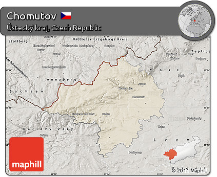 Shaded Relief Map of Chomutov, semi-desaturated