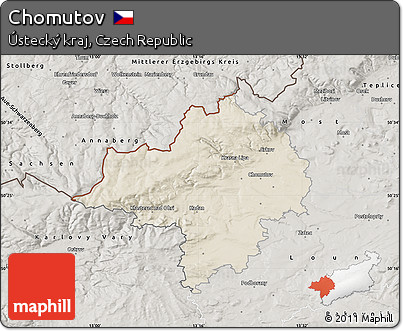 Shaded Relief Map of Chomutov, semi-desaturated