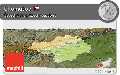 Physical Panoramic Map of Chomutov, darken