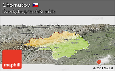 Physical Panoramic Map of Chomutov, darken, semi-desaturated