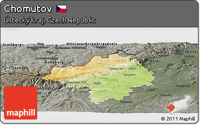 Physical Panoramic Map of Chomutov, darken, semi-desaturated