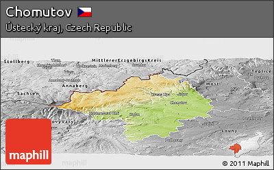 Physical Panoramic Map of Chomutov, desaturated