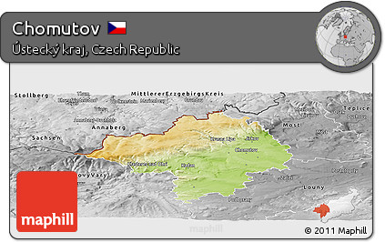 Physical Panoramic Map of Chomutov, desaturated