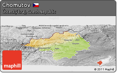 Physical Panoramic Map of Chomutov, desaturated