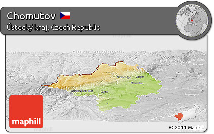 Physical Panoramic Map of Chomutov, lighten, desaturated