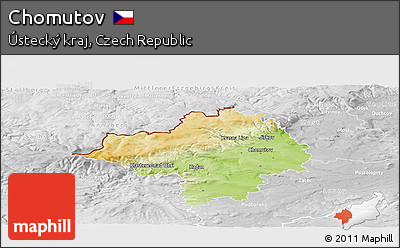 Physical Panoramic Map of Chomutov, lighten, desaturated