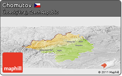 Physical Panoramic Map of Chomutov, lighten, desaturated