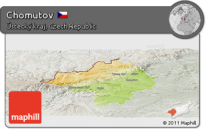 Physical Panoramic Map of Chomutov, lighten, semi-desaturated