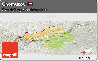 Physical Panoramic Map of Chomutov, lighten, semi-desaturated