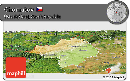Physical Panoramic Map of Chomutov, satellite outside
