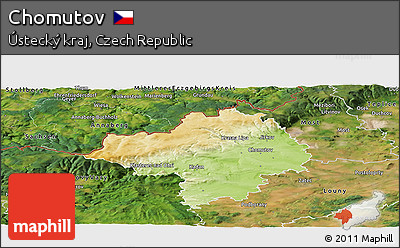 Physical Panoramic Map of Chomutov, satellite outside