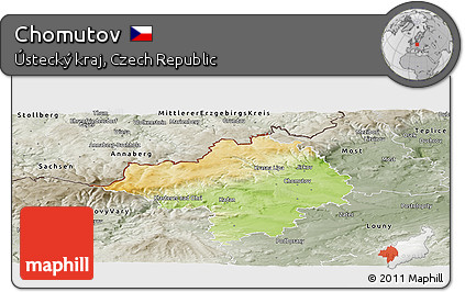 Physical Panoramic Map of Chomutov, semi-desaturated