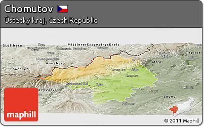 Physical Panoramic Map of Chomutov, semi-desaturated