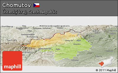 Physical Panoramic Map of Chomutov, semi-desaturated