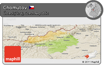 Physical Panoramic Map of Chomutov, shaded relief outside