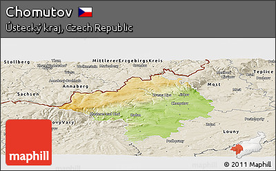 Physical Panoramic Map of Chomutov, shaded relief outside