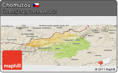 Physical Panoramic Map of Chomutov, shaded relief outside
