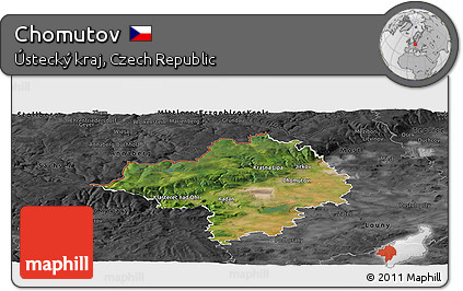 Satellite Panoramic Map of Chomutov, darken, desaturated