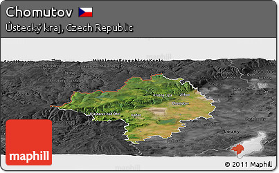 Satellite Panoramic Map of Chomutov, darken, desaturated
